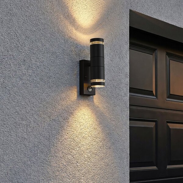 Nowoczesna lampa ścienna zewnętrzna czarna 2-punktowa IP44 z czujnikiem ruchu - Dubbla