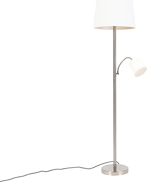 Klasyczna lampa podłogowa stal klosz biały z elastycznym ramieniem - Retro Oswietlenie wewnetrzne