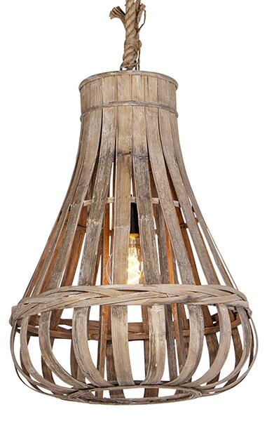 Rustykalna lampa wisząca drewno i lina 44cm - Excalibur Oswietlenie wewnetrzne
