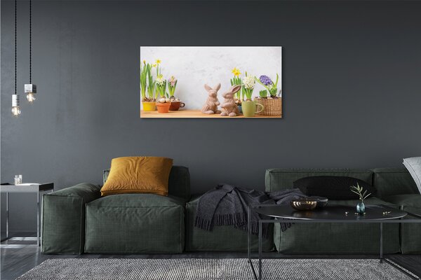 Obraz canvas na ścianę Kwiaty i Zające Wielkanocne
