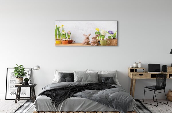 Obraz canvas na ścianę Kwiaty i Zające Wielkanocne