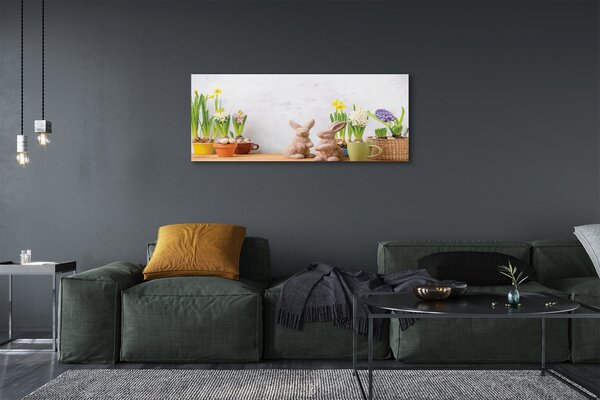 Obraz canvas na ścianę Kwiaty i Zające Wielkanocne