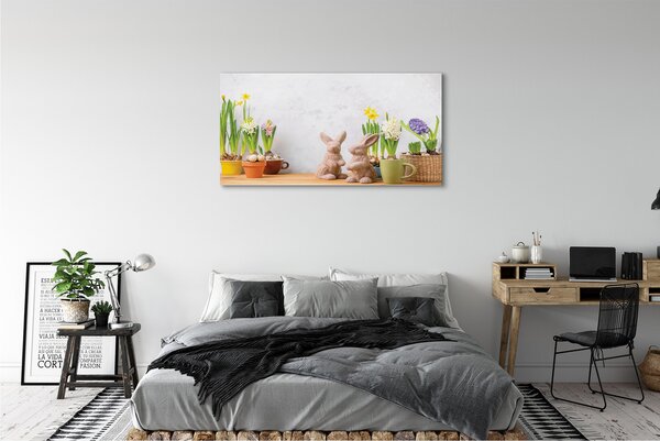 Obraz canvas na ścianę Kwiaty i Zające Wielkanocne