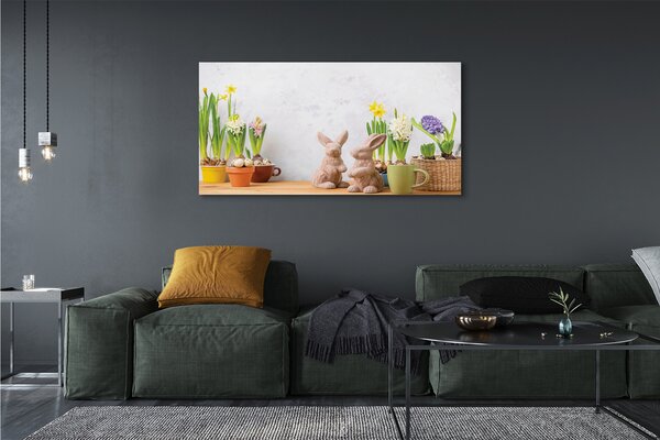 Obraz canvas na ścianę Kwiaty i Zające Wielkanocne