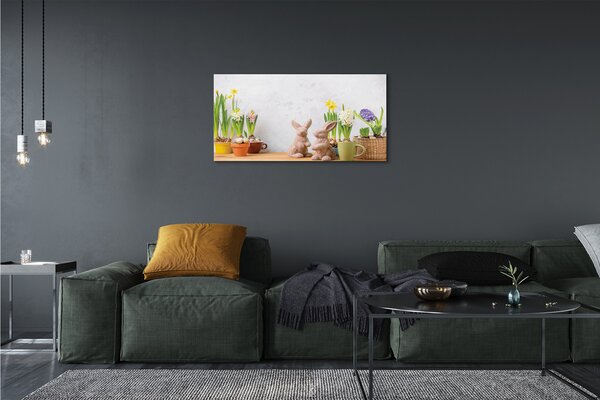 Obraz canvas na ścianę Kwiaty i Zające Wielkanocne