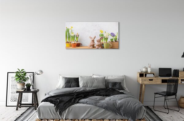 Obraz canvas na ścianę Kwiaty i Zające Wielkanocne