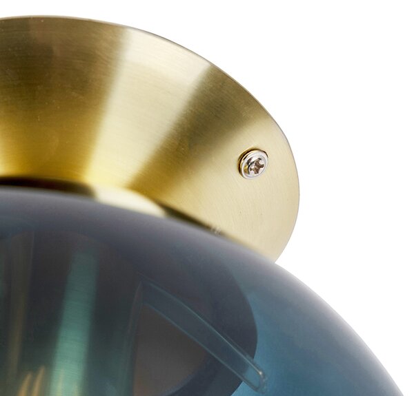 Lampa sufitowa art deco mosiądz z oceanicznym niebieskim szkłem - Pallon Oswietlenie wewnetrzne