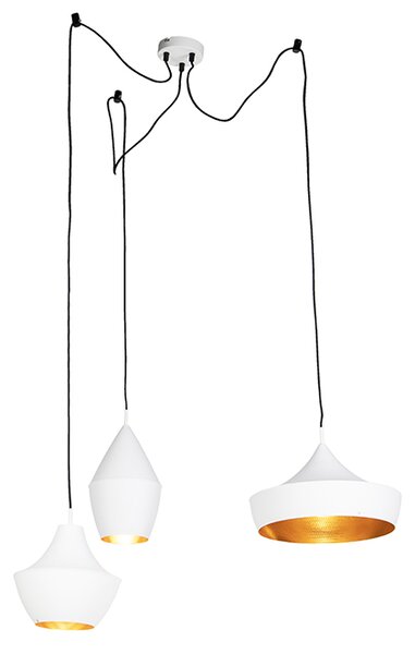 Skandynawska lampa wisząca biała ze złotym 3-źródła światła - Depeche Oswietlenie wewnetrzne
