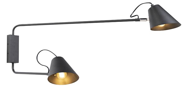 Designerski Kinkiet / Lampa scienna czarny 2-punktowy regulowany - Lune Oswietlenie wewnetrzne