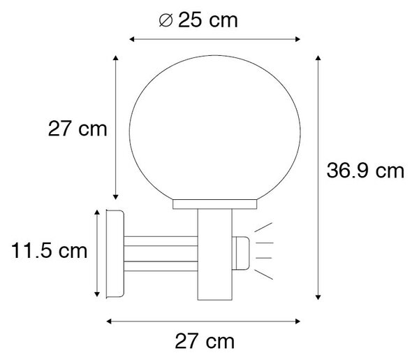 Zewnetrzna Kinkiet / Lampa scienna zewnętrzny stal nierdzewna IP44 z czujnikiem ruchu - Sfera Oswietlenie zewnetrzne