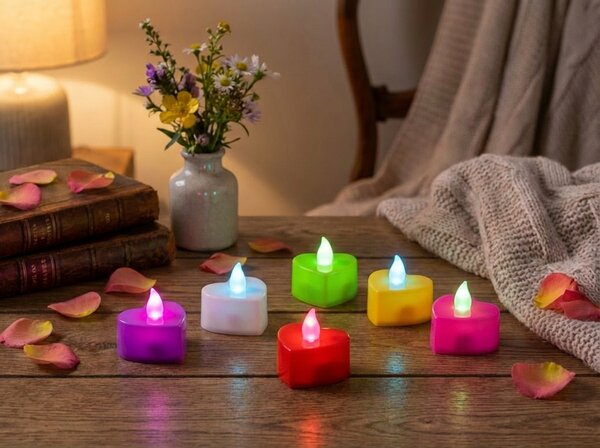 LED świeczki tealight w kształcie serca HEARTS, zestaw 6 szt