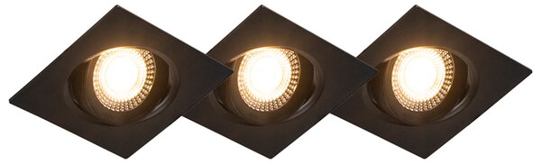 Zestaw 3 reflektorów wpuszczanych czarnych z diodą LED z 3-stopniowym ściemnianiem - Miu Oswietlenie wewnetrzne