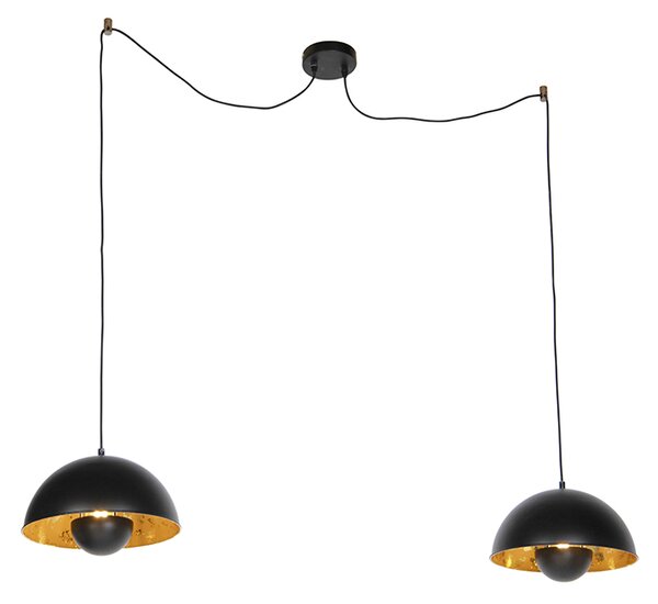 Industrialna lampa wisząca czarna ze złotym wnętrzem 2-źródła światła - Magna Eglip Oswietlenie wewnetrzne