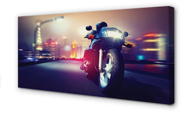 Duży obraz na płótnie Motocykl pod Miejskim Niebem