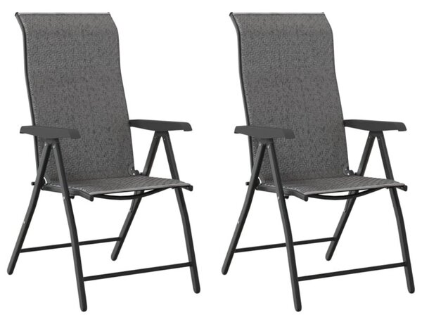 Składane krzesła ogrodowe, 2 szt., szare, rattan pe