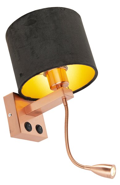 Nowoczesna lampa ścienna miedziana z czarnym aksamitnym kloszem - Brescia