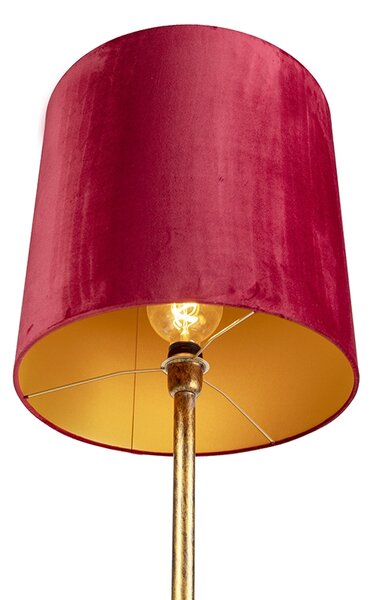 Vintage lampa podłogowa złota z czerwonym kloszem 40 cm - Simplo