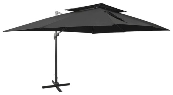 Parasol ogrodowy cantilever z podwójnym blatem, czarny, 400x300 cm