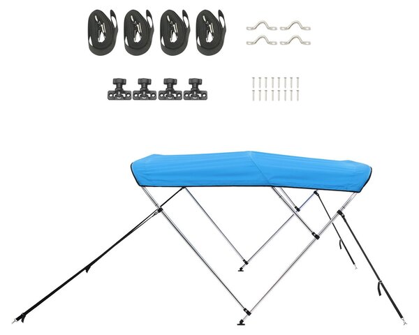 SucceBuy Bimini Top – pokrowiec na ód z daszkiem przeciwsonecznym (3 uki) z poliestru 600D z aluminiow ram, wodoodporna markiza do odzi z torb do przechowywania, szeroko 137–152 cm, kolor niebieski