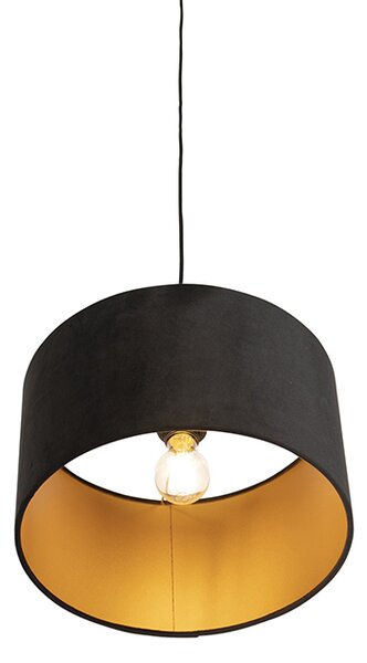 Lampa wisząca z czarnym aksamitnym kloszem ze złotem 35 cm - Combi
