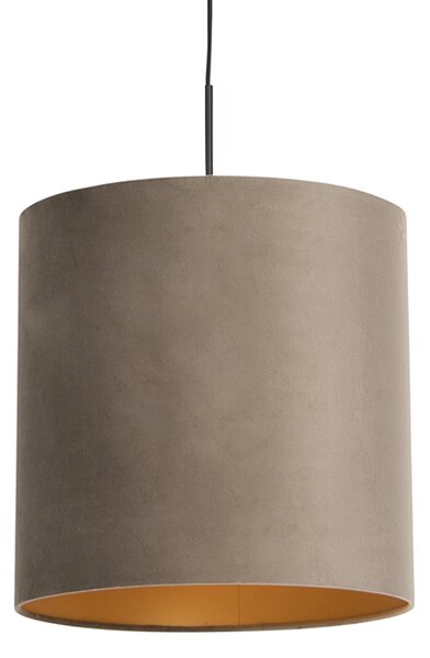 Lampa wisząca klosz welurowy szarobrązowo-złoty 40cm - Combi Oswietlenie wewnetrzne