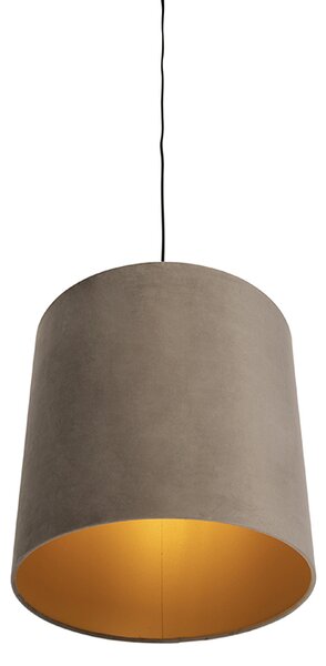 Lampa wisząca z abażurem z weluru taupe ze złotem 40 cm - Combi