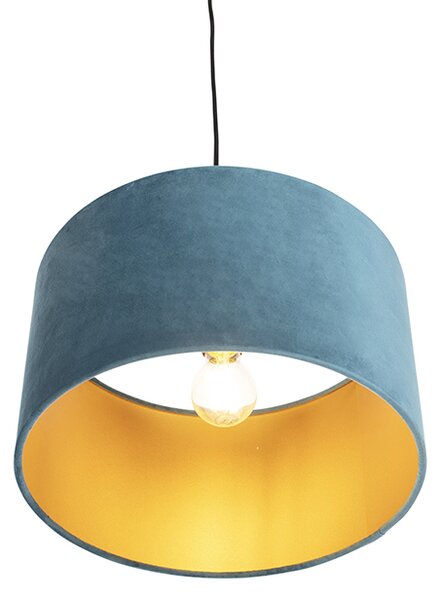 Lampa wisząca z niebieskim abażurem z weluru ze złotem 35 cm - Combi