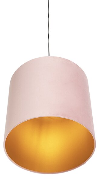 Lampa wisząca z różowym aksamitnym abażurem ze złotem 40 cm - Combi