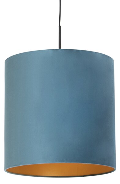 Lampa wisząca z welurowym kloszem niebiesko-złotym 40 cm - Combi Oswietlenie wewnetrzne