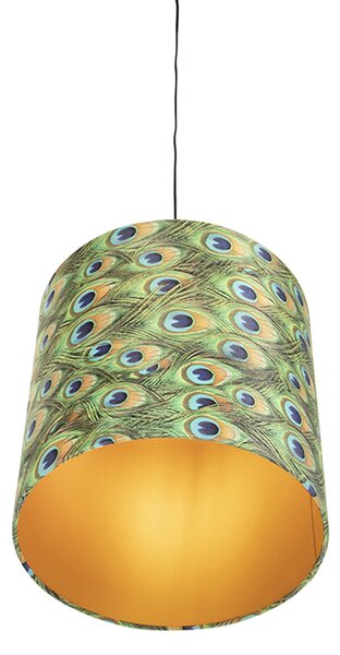 Lampa wisząca z abażurem z aksamitu w kolorze pawia ze złotem 40 cm - Combi