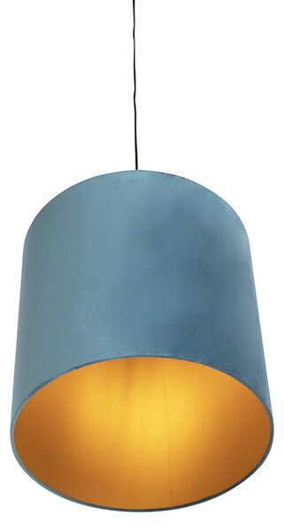 Lampa wisząca z abażurem z niebieskiego weluru ze złotem 40 cm - Combi