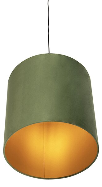 Lampa wisząca z abażurem z weluru zielonym ze złotem - Combi