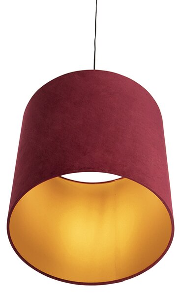 Lampa wisząca z abażurem z czerwonego weluru ze złotem 40 cm - Combi