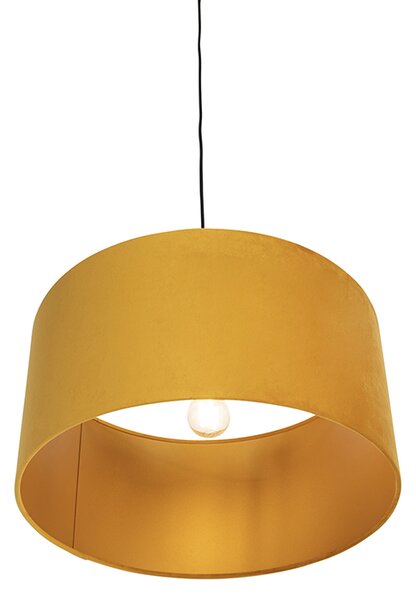 Czarna lampa wisząca z żółtym aksamitnym kloszem ze złotem 50 cm - Combi