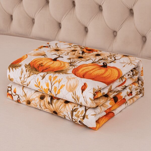 Narzuta na łóżko FLOWERS AND PUMPKINS, pomarańczowy Rozmiar: 170 x 210 cm