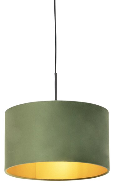 Lampa wisząca klosz welurowy zielono-złoty 35cm - Combi Oswietlenie wewnetrzne
