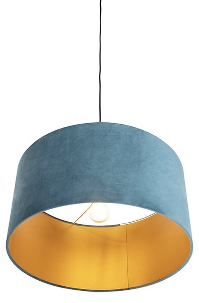 Lampa wisząca z abażurem z weluru niebieskim ze złotem 50 cm - Combi