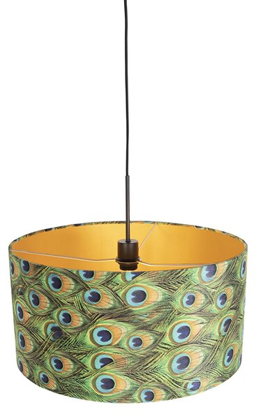 Lampa wisząca z abażurem z aksamitu w kolorze pawia ze złotem 50 cm - Combi