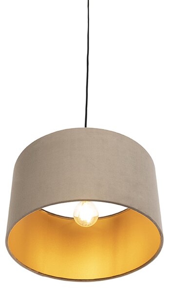 Lampa wisząca z abażurem z weluru taupe ze złotem 35 cm - Combi