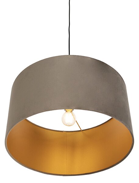 Lampa wisząca z abażurem z weluru taupe ze złotem 50 cm - Combi