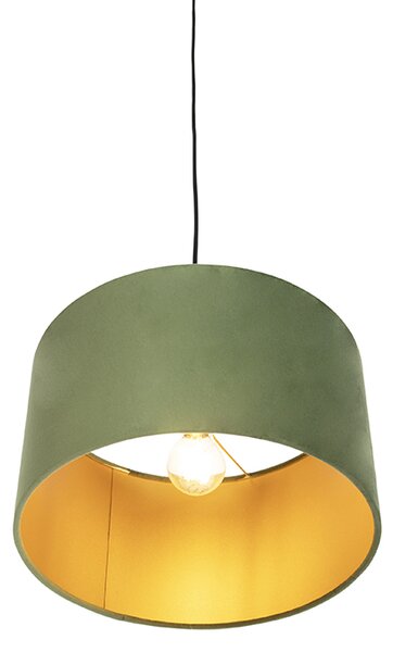 Lampa wisząca z abażurem z weluru zielonym ze złotem 35 cm - Combi