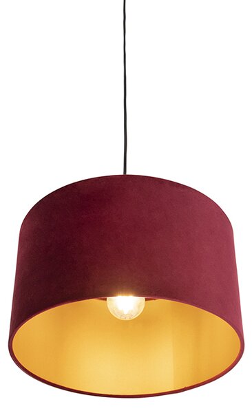 Czarna lampa wisząca z czerwono-złotym abażurem z weluru 35 cm - Combi