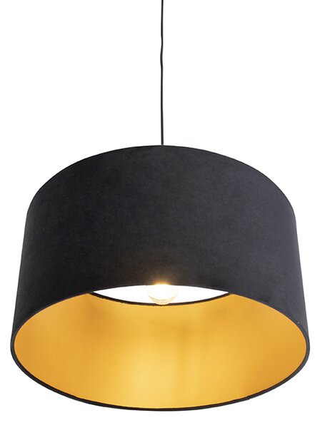 Lampa wisząca z czarnym aksamitnym kloszem ze złotem 50 cm - Combi