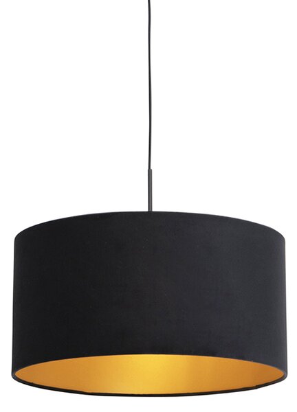 Lampa wisząca klosz welurowy czarno-złoty 50cm - Combi Oswietlenie wewnetrzne