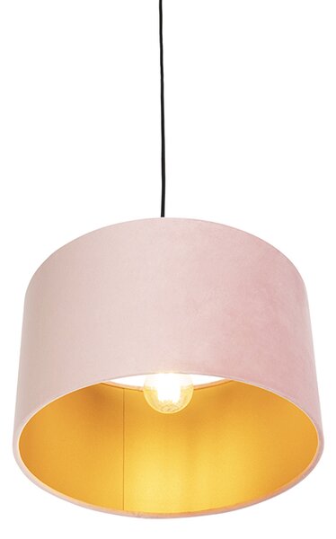 Lampa wisząca z abażurem z różowego aksamitu i złotem 35 cm - Combi