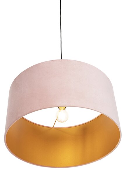 Lampa wisząca z różowym aksamitnym kloszem ze złotem 50 cm - Combi