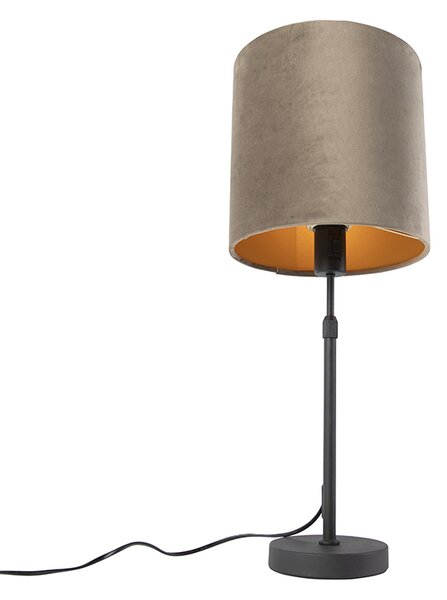 Lampa stołowa regulowana czarna klosz welurowy szarobrązowy 25cm - Parte Oswietlenie wewnetrzne