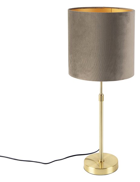 Lampa stołowa regulowana złota/mosiądz klosz welurowy szarobrązowy 25cm - Parte Oswietlenie wewnetrzne