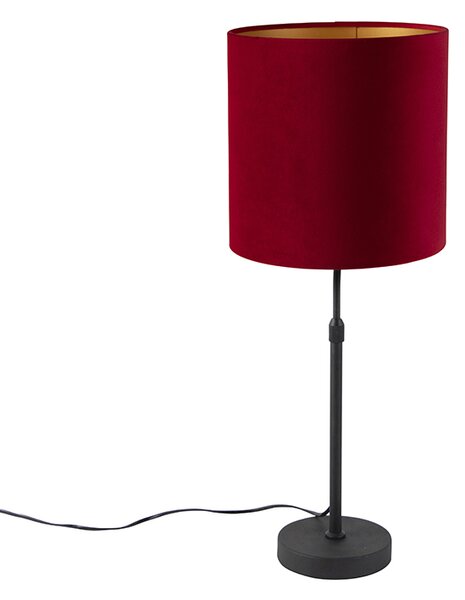 Lampa stołowa regulowana czarna klosz welurowy czerwony 25cm - Parte Oswietlenie wewnetrzne