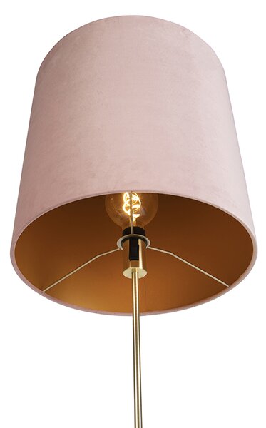 Lampa stojąca złota / mosiężna z różowym aksamitnym kloszem 40/40 cm - Parte